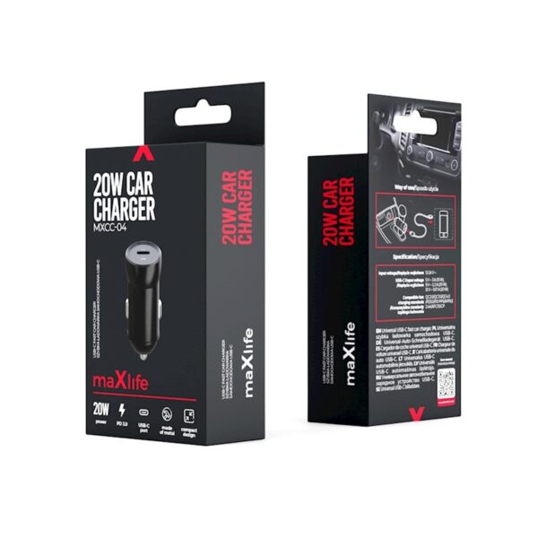 Maxlife MXCC-04 PD QC car charger 1x USB-C 20W black