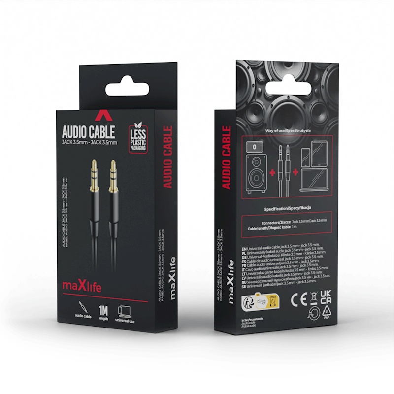 Maxlife audio cable jack 3.5 mm - jack 3.5 mm 1m black_0