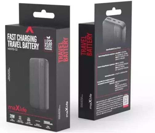 Maxlife MXPB-02 Power Bank 20000mAh 20W με Θύρα USB-A και 2 Θύρες USB-C Power Delivery Μαύρο_0