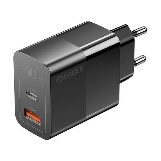 Essager Φορτιστής Χωρίς Καλώδιο GaN με Θύρα USB-A και Θύρα USB-C 33W Power Delivery Μαύρος (ECTAC-PCB01-P)_0