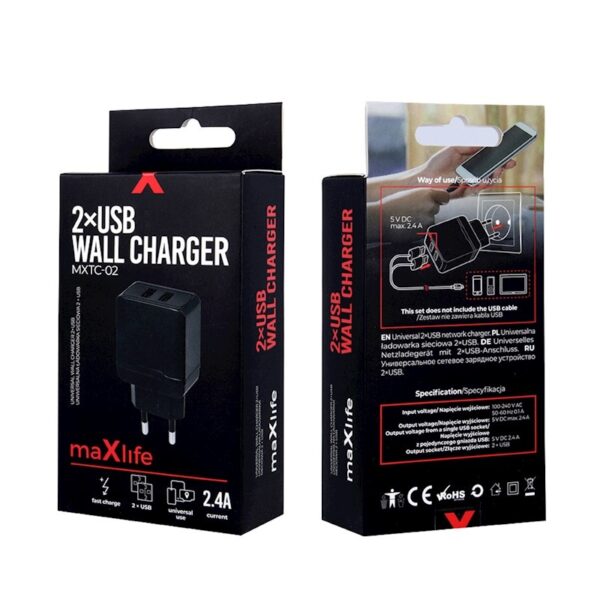 Maxlife MXTC-02 charger 2x USB 2.4A black