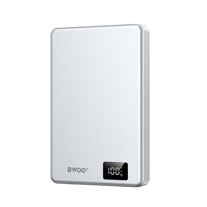 BWOO ultra-slim aluminium magnetic power bank P76 PD 20W 10000 mAh with digital display and USB-C port SILVER_0