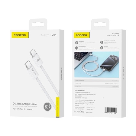 FONENG cable X110 USB-C - USB-C PD 60W 1.2M White