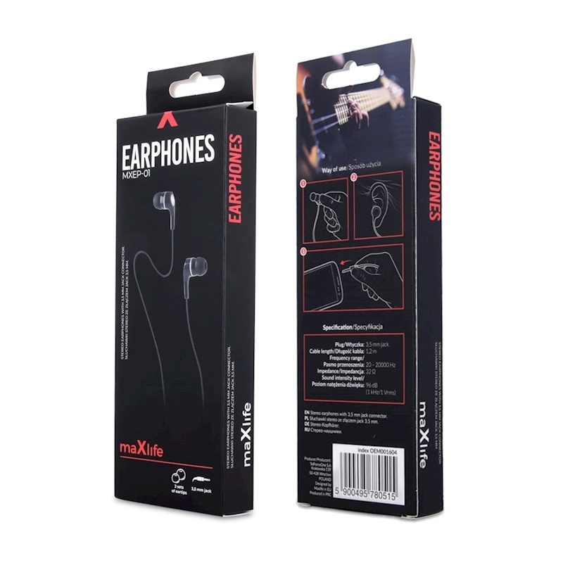 Maxlife wired earphones MXEP-01 jack 3,5mm black_0
