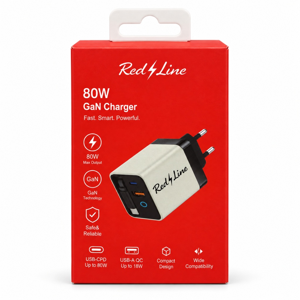 RedLine 80W GaN Charger with Built-In Cable White_0